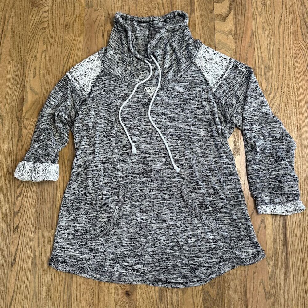 Chance or Fate Gray Cowl Neck Lightweight Sweater Lace Accents Women's Size XL